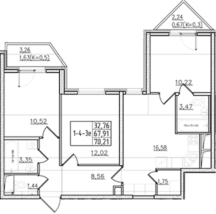 3-комнатная квартира 70.21 м², 17/19 эт., ЖК «Мурино Клаб»